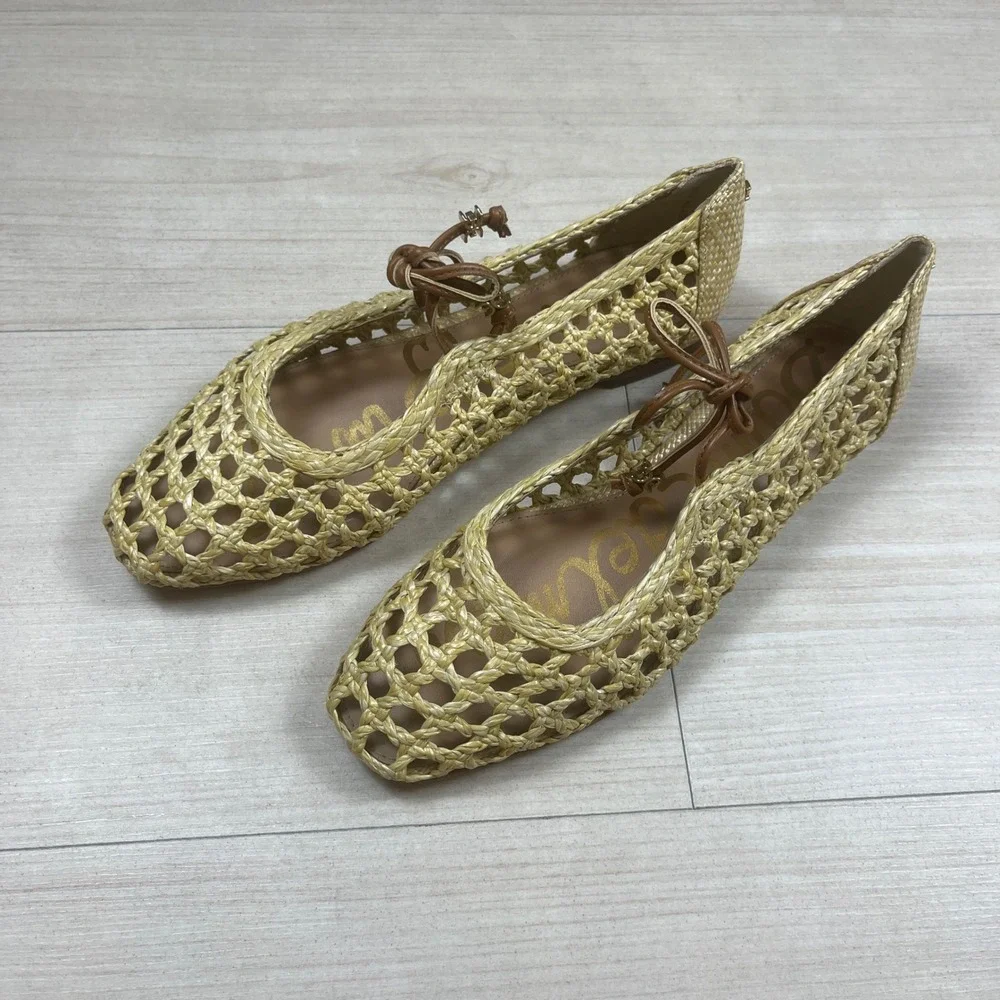 Sam Edelman Marcie Tan Weave Woven Lace Up Ballet Flats Women's 6